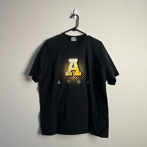 Avon jerzees Black T-Shirt with Yellow Graphic